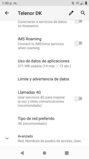 Desplácese y seleccione Avanzado