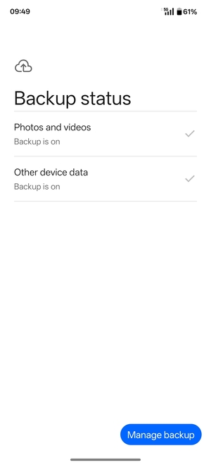 Select Manage backup