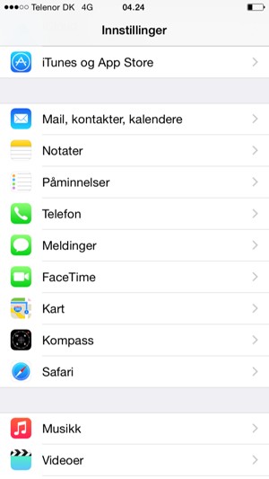 Bla til og velg Mail, kontakter, kalendere