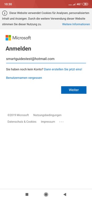 Geben Sie Ihre Hotmail Adresse ein und wählen Sie Weiter
