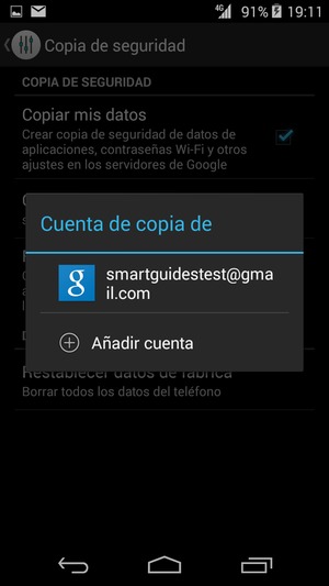 Seleccione su cuenta de copia de seguridad