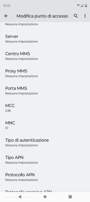 Scorri verso il basso e inserisci le informazioni degli MMS