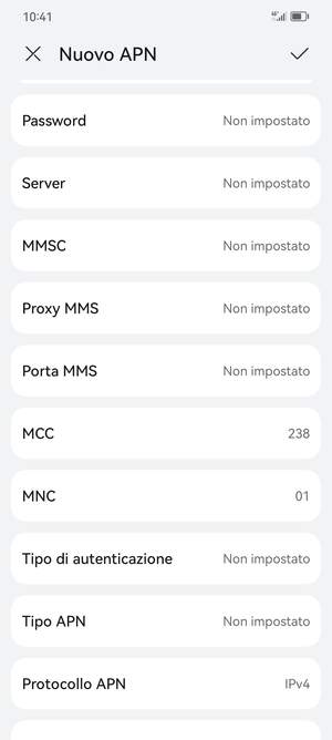 Scorri verso il basso e inserisci le informazioni di internet