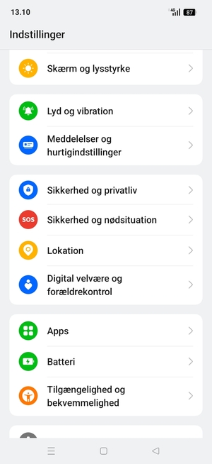 Scroll til og vælg Sikkerhed og privatliv