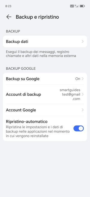 Seleziona Account di backup