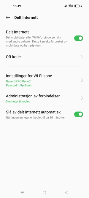 Telefonen din er konfigurert for bruk som et modem
