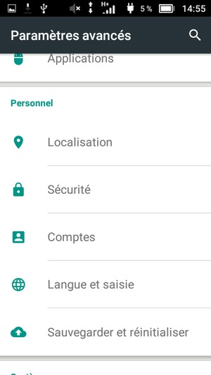 Faites défiler et sélectionnez Sécurité