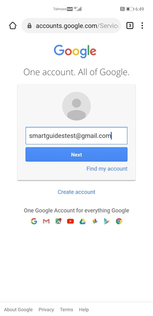 Enter your Gmail address and select Next