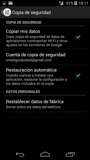 Seleccione Cuenta de copia  de seguridad