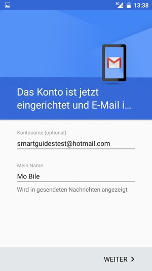 Geben Sie Ihrem Konto einen Namen und geben Sie Ihren Namen ein. Wählen Sie WEITER