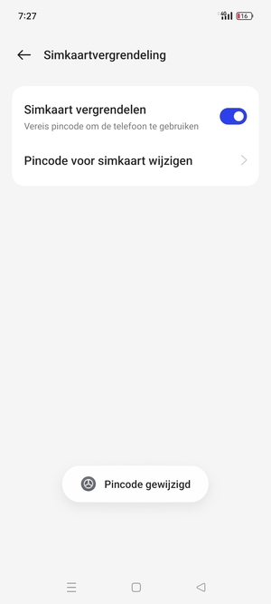Uw Pincode voor simkaart is gewijzigd