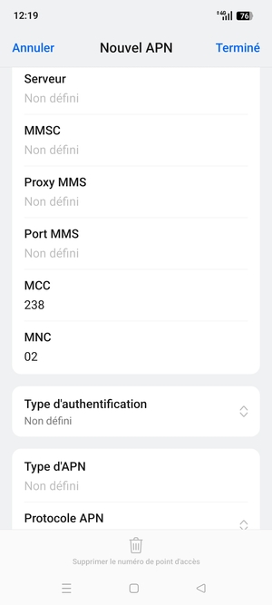 Faites défiler vers le bas et saisissez les informations Internet