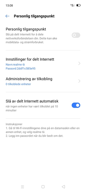Velg Innstillinger for delt Internett