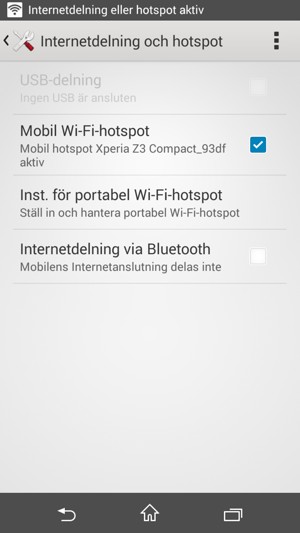 Din telefon har nu ställts in för att kunna användas som ett modem