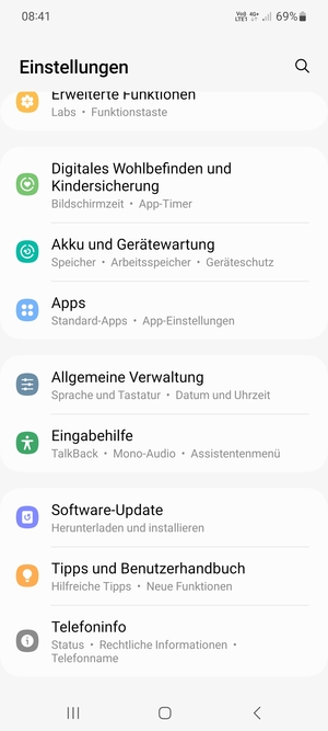 Scrollen Sie und wählen Sie Software-Update