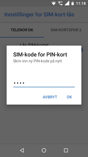 Bekreft din nye PIN-kode for SIM-kort og velg OK