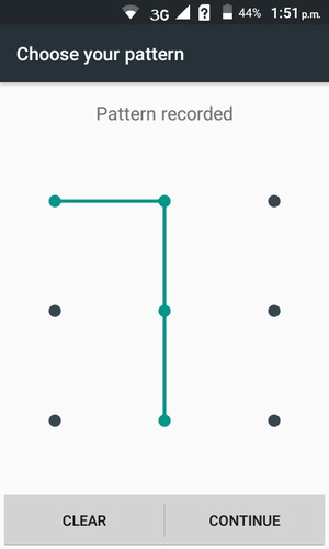 Draw an unlock pattern and select CONTINUE