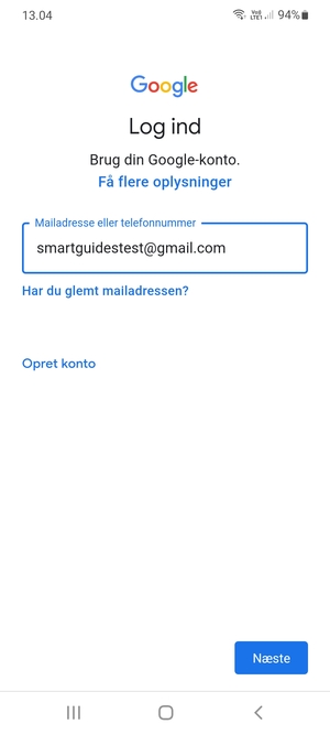 Indtast din Gmail adresse og vælg Næste