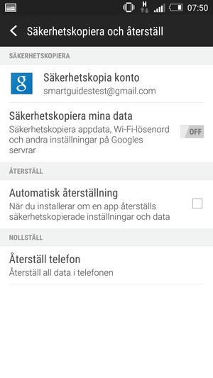 Aktivera Säkerhetskopiera mina data