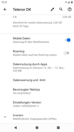 Um das Netzwerk zu wechseln, falls Probleme auftreten, wählen Sie Erweitert