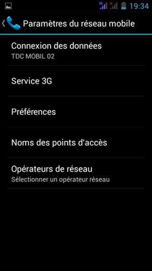 Sélectionnez Service 3G