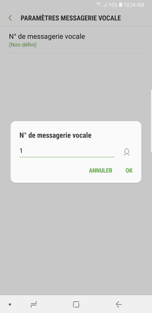 Saisissez le N° de messagerie vocale et sélectionnez OK