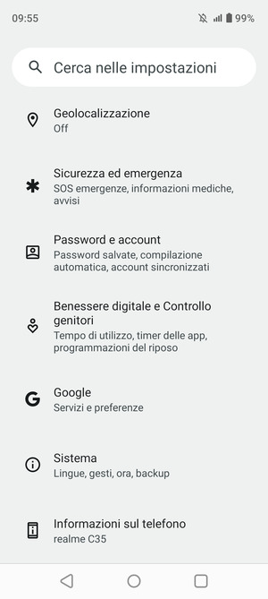 Scorri e seleziona Password e account