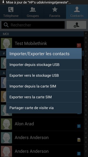 Sélectionnez Importer depuis la carte SIM