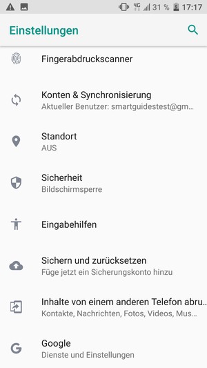 Scrollen Sie und wählen Sie Sicherheit