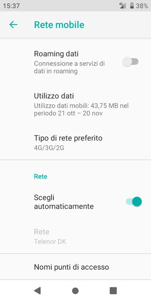 Scorri e seleziona Nomi punti di accesso