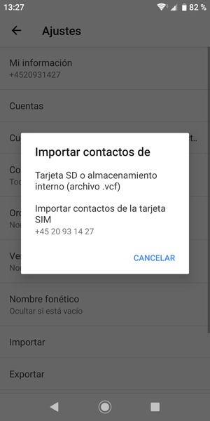 Seleccione Importar contactos de la tarjeta SIM