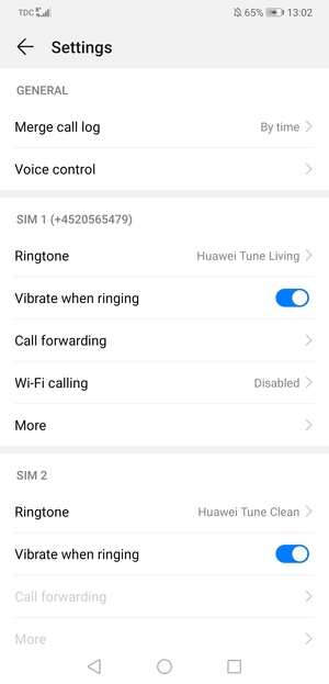 Scroll to SIM 1 or SIM 2 and select More
