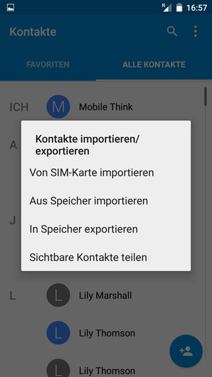 Wählen Sie Von SIM-Karte importieren
