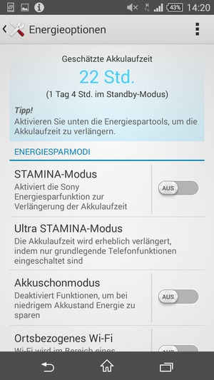Schalten Sie STAMINA-Modus ein