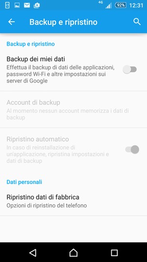 Attiva Backup dei miei dati