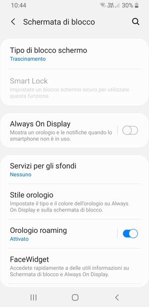 Seleziona Tipo di blocco schermo