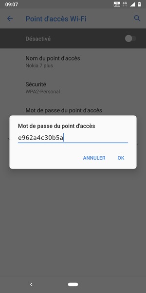 Saisissez un mot de passe de hotspot Wi-Fi d'au moins 8 caractères et sélectionnez OK