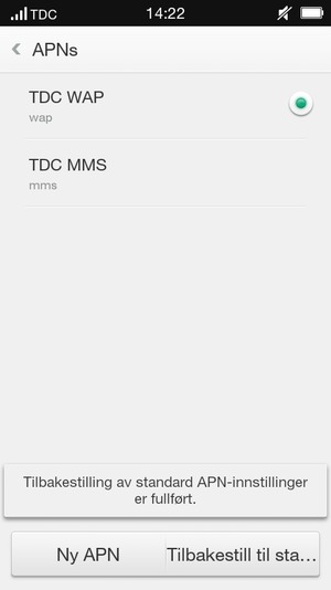 Telefonen din vil tilbakestilles til standard internett-og MMS-innstillinger.
