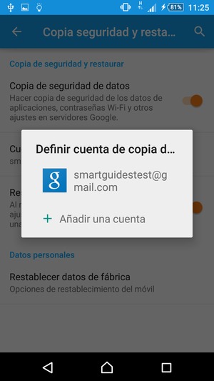 Seleccione su cuenta de copia de seguridad