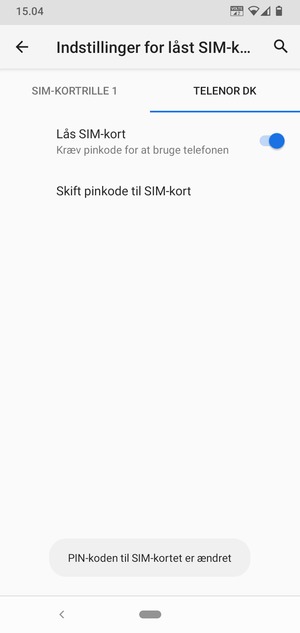 Din pinkode til SIM-kort er nu ændret