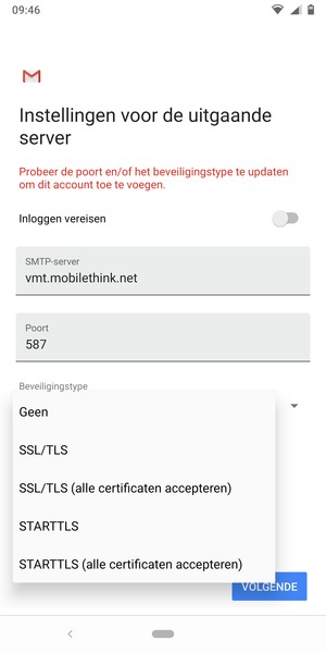 Selecteer Geen en VOLGENDE