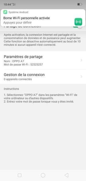 Votre téléphone est maintenant configuré pour être utilisé comme modem