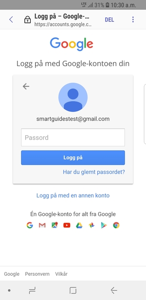 Skriv inn Gmail passord og velg Logg på