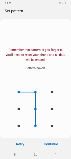 Draw an unlock pattern and select Continue