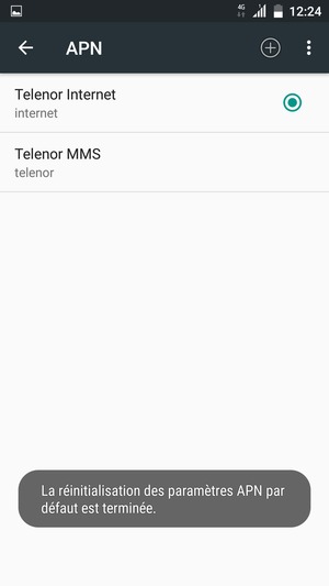 Votre téléphone va être réinitialisé avec les paramètres Internet et MMS par défaut