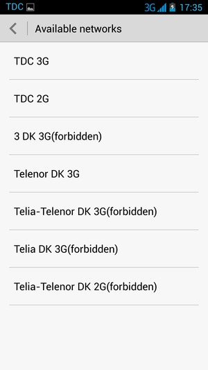 Select a network operator from the list