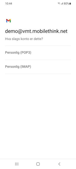 Velg Personlig (POP3) eller Personlig (IMAP)
