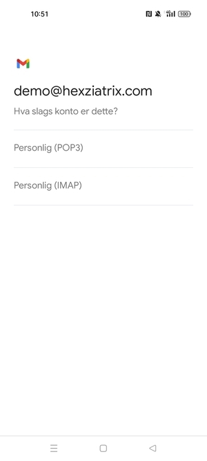 Velg Personlig (POP3) eller Personlig (IMAP)