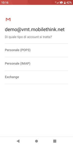 Seleziona Personale (POP3) o Personale (IMAP)