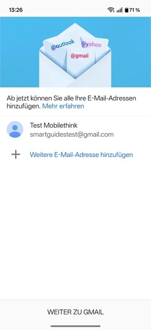 Wählen Sie WEITER ZU GMAIL